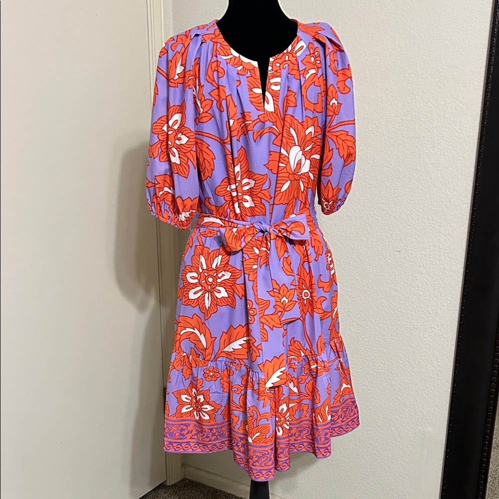 Jade Floral Purple and Orange Midi Dress